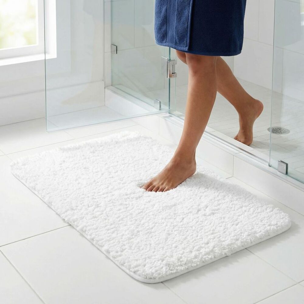 Non Slip Microfiber Soft Absorbent Quick Dry Bath Rugs 16"x24" White